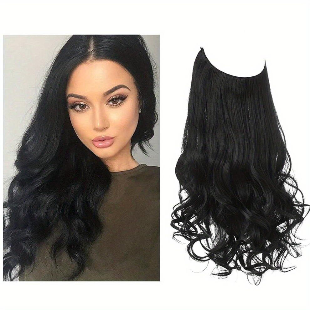 Unisex Black Hair Extension Long Wavy Curly Synthetic Hairpieces For Women Adjustable Transparent Headband 55 88 Cm