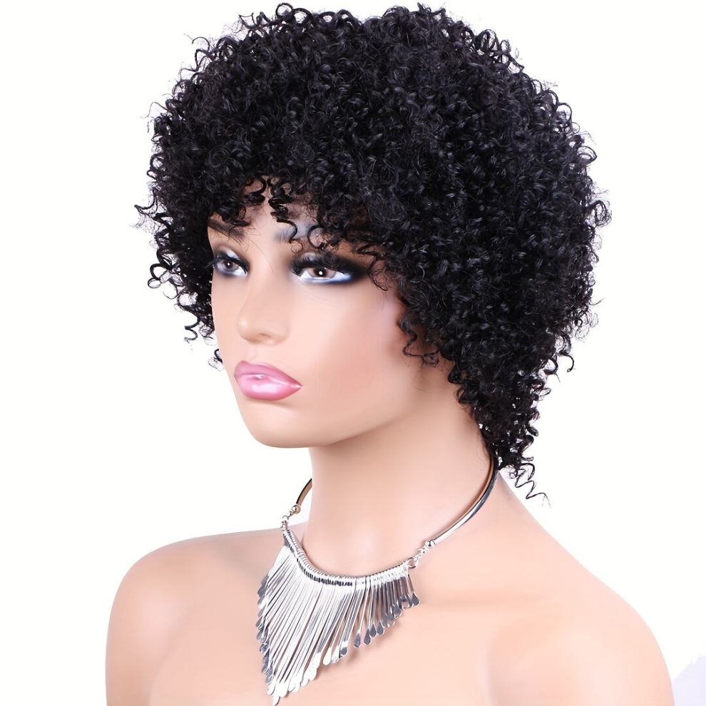 Unisex Black 100 Virgin Brazilian Real Human Hair Afro Curly Short Curly Brown Blond Human Hair Wigs Ombre Pixie Cut Wigs None Lace
