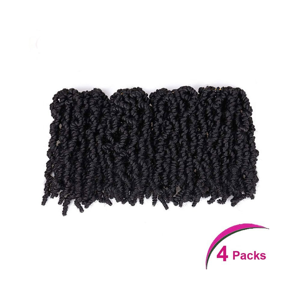 Unisex Multicoloured 4Packs 10Inch Pretwisted Spring Twist Crochet Hair Extension Short Curly Braids Pretwisted Passion Twists Bomb Twist Bob Pre Looped Synthetic Hair Ext