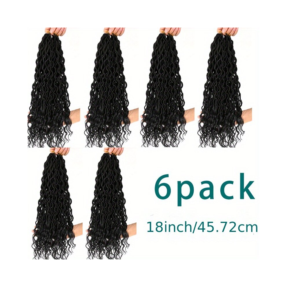 Unisex Black 6Pack 45 Curly Faux Locs Crochet Hair Extensions Deep Wave Braiding Hair Extensions With Curly Ends Crochet Goddess Locs Synthetic Braids Hair Extensi