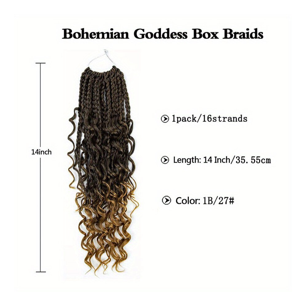 Unisex Brown 14Inch 8Pack Boho Box Braids Goddess Box Braids Crochet Hair Extensions Bohemian Hippie Braids Braiding Hair Box Braids With Curly Ends Messy Pre Loop