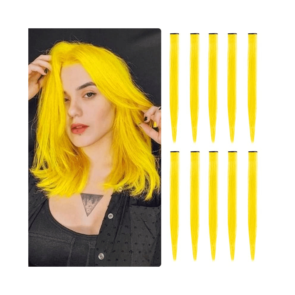 Unisex Multicoloured 10Pcs Colored Straight Hair Extensions Party Highlight Straight Hair Pieces Clip In Synthetic Hair Extensions For Girls 55