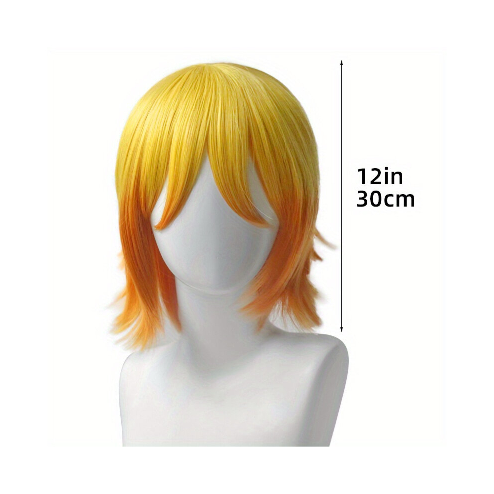 Unisex Yellow Costume Wigs Ombre Layered Short Wig With Bangs Synthetic Wig Anime Cosplay Wig For Halloween Cosplay Party