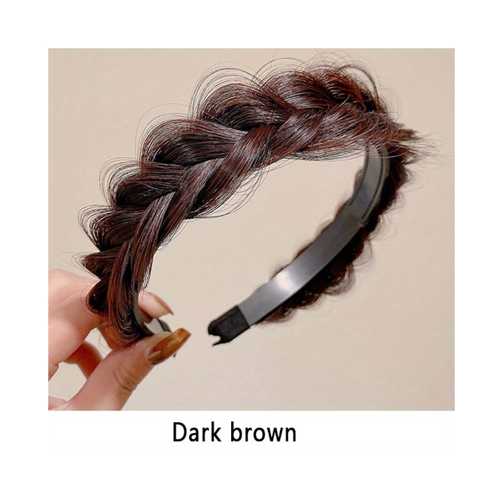 Unisex Brown Style Air Bangs Wig With Braid Headband Natural Synthetic Air Hairband Bangs Extensions