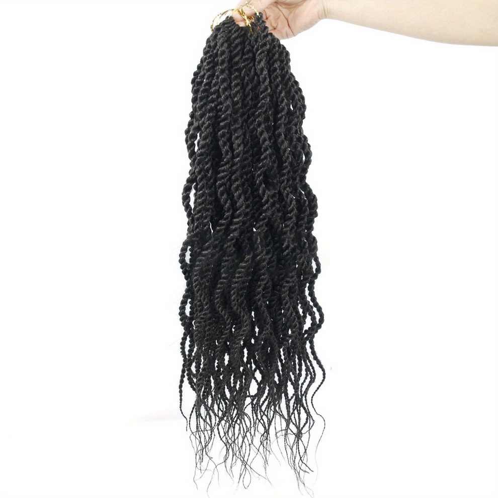 Unisex Black 45 72 Cm Wavy Senegalese Twist Crochet Hair Braids Wavy Ends Synthetic Hair Extensions Curly Crochet Twist Braiding Hair Extensions For Women