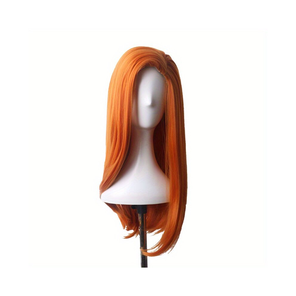 Unisex Orange Costume Wigs Long Straight Synthetic Wig Beginners Friendly Heat Resistant For Halloween Cosplay Party