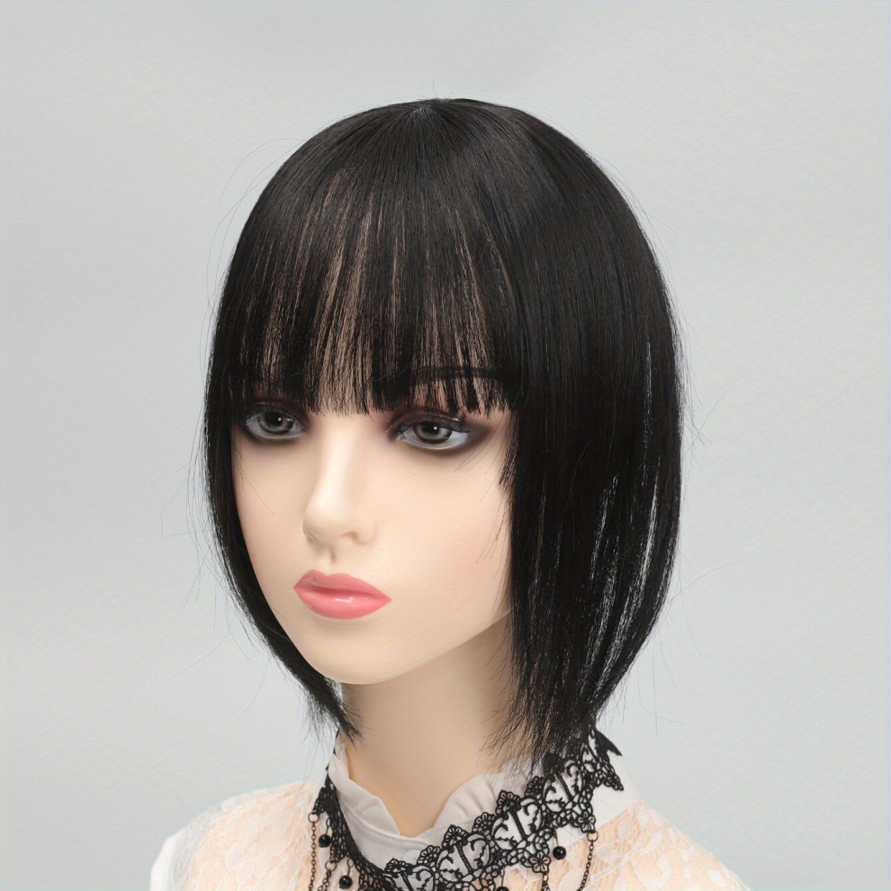 Unisex Multicoloured Short Straight Hair Topper With Bangs Synthetic Hair Piece Clip In Hair Extensions Natural Looking One Piece Hair Piece