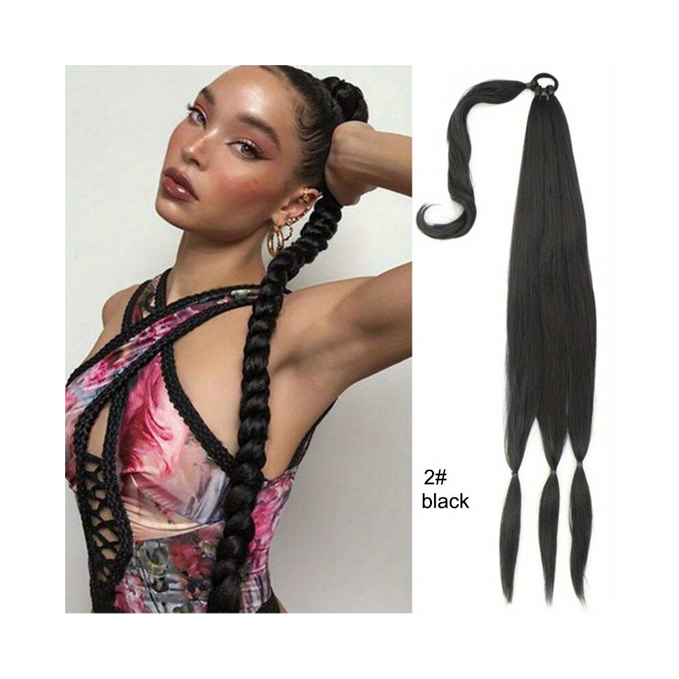 81 28 Cm DIY Long Straight Ponytail Extensions With Rubber Band Synthetic Fiber Pre Braided Ponytail Extensions With Ties Straight Wrap Around Long Ha