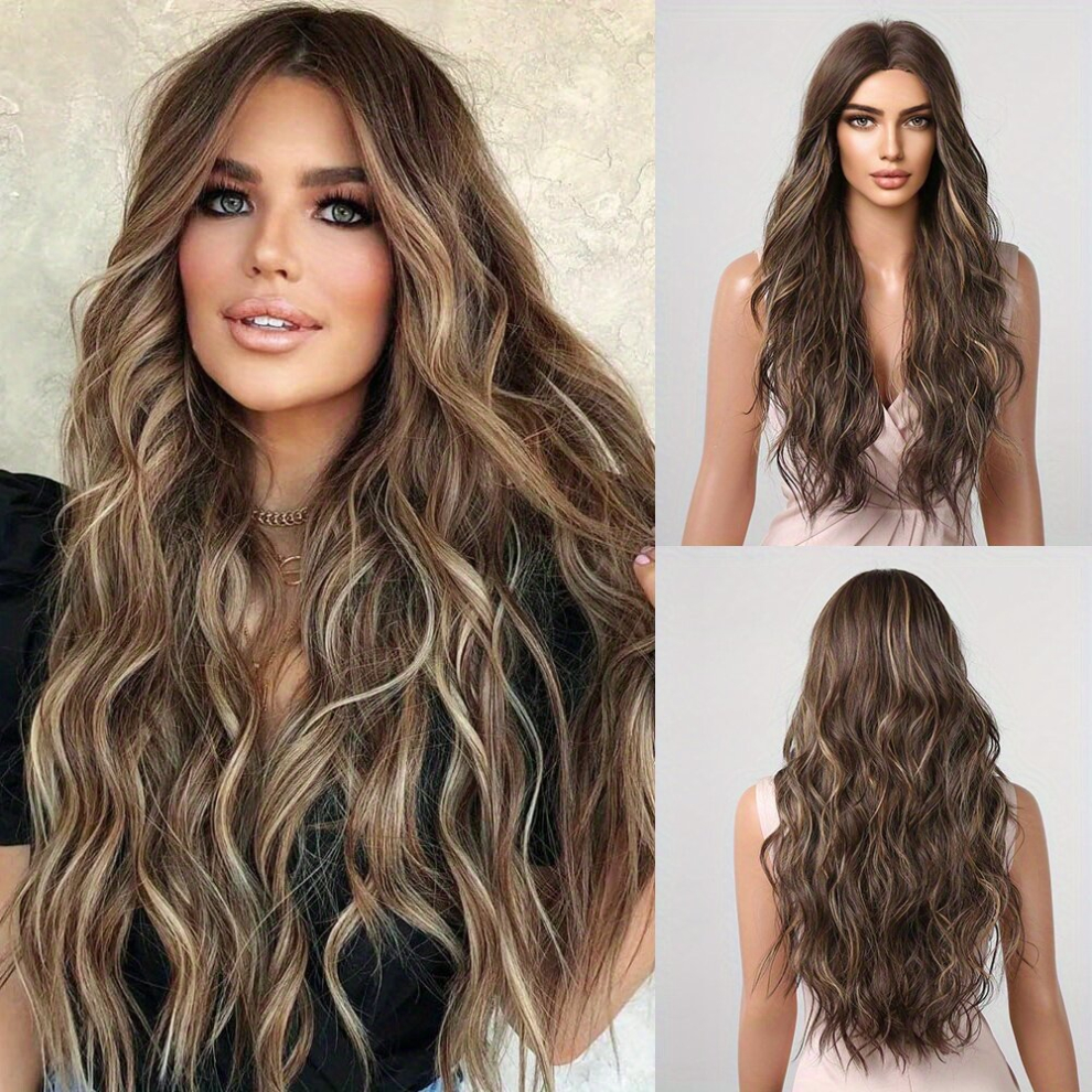 Unisex Multicoloured Butterfly Haircut Highlight Long Wavy Curly Wigs Middle Part Synthetic Heat Resistant Wigs For Women