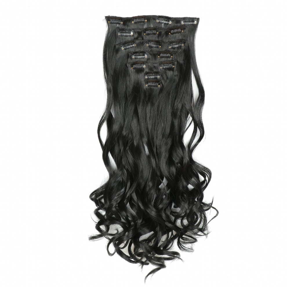 Unisex Black 7Pcs Set 55 88 Cm Long Clip In Curly Wavy Hair Extensions Long Wavy Synthetic Hair Extensions For Women