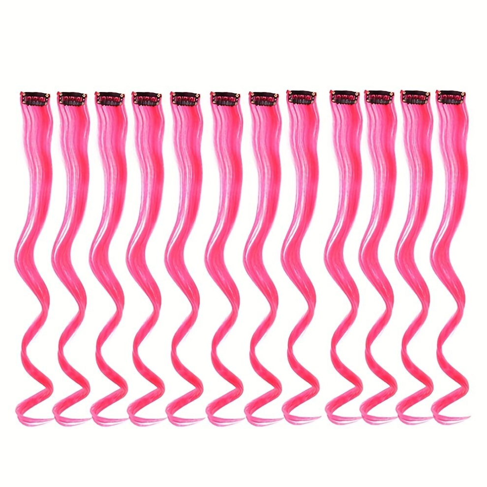 12 Pcs set Curly Wavy Party Highlights Clip On In Hair Extensions Y2K Colored Hair Streak Synthetic Hairpieces For Women Girls Daily Party Or Hallowee