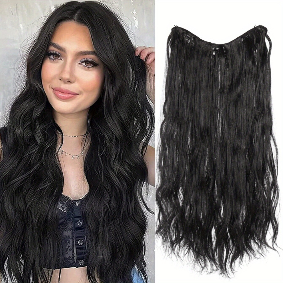 55 88 Cm Womens Long Wavy Hairpiece Fluffy Invisible V shaped Wig Synthetic Curly Wavy Hair Extensions For Women