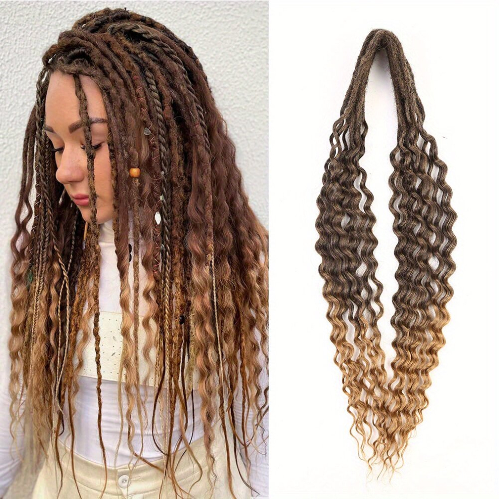 Unisex Multicoloured 10 Strands Synthetic Dreads Double Ended Wavy Dreadlocks Extensions Hair Ombre Brown Blonde 613 Crochet Dread Twist Braiding Hair With Curly Ends Long