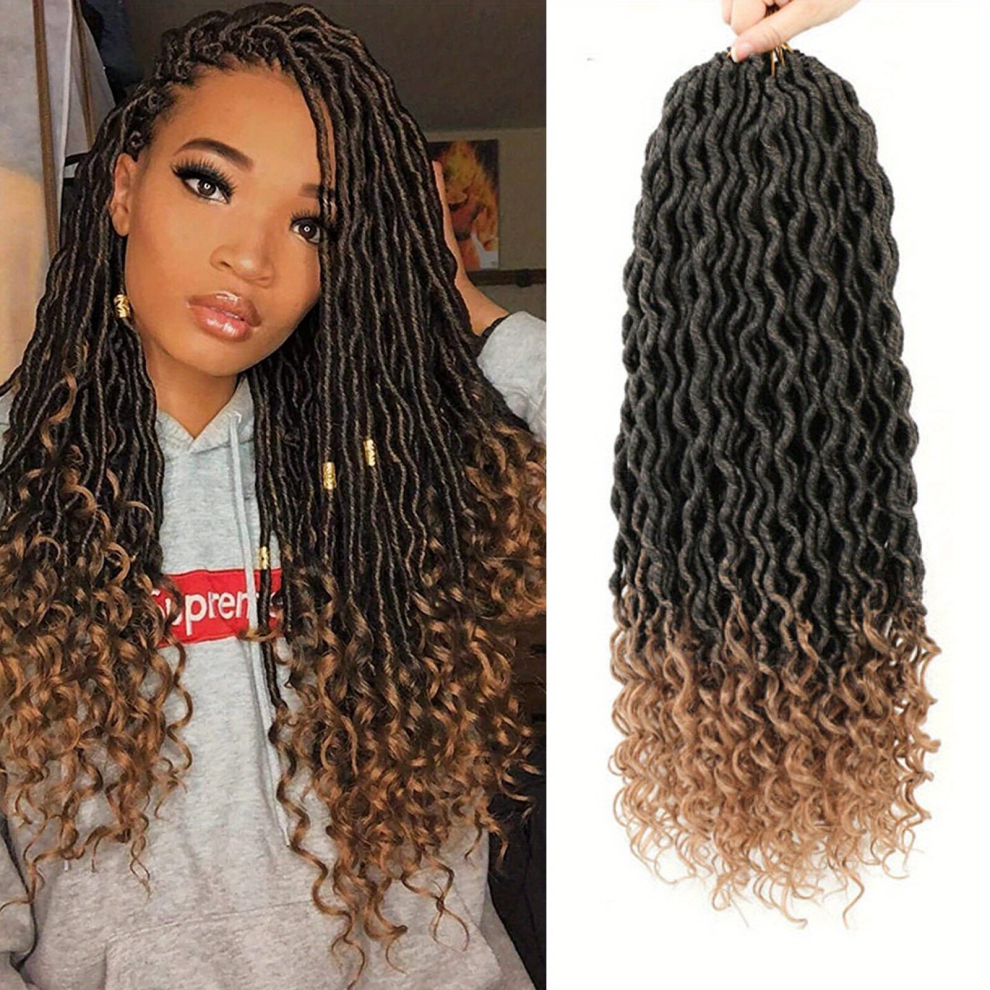 Unisex Multicoloured 3 Packs Gradient Bicolor Synthetic Hair Goddess Locs Crochet Hair Faux Locs Crochet Hair With Curly The Ends 24 Strands Pack