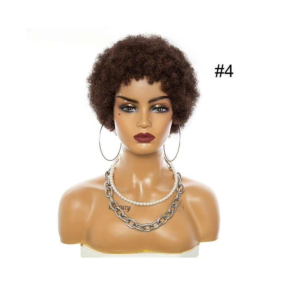 Unisex Multicoloured Short Kinky Afro Curly Human Hair Wigs Short Natural Curly Wigs African Curly Pixie Cut Wig Human Hair Wigs Machine Human Hair Short Mini Wig