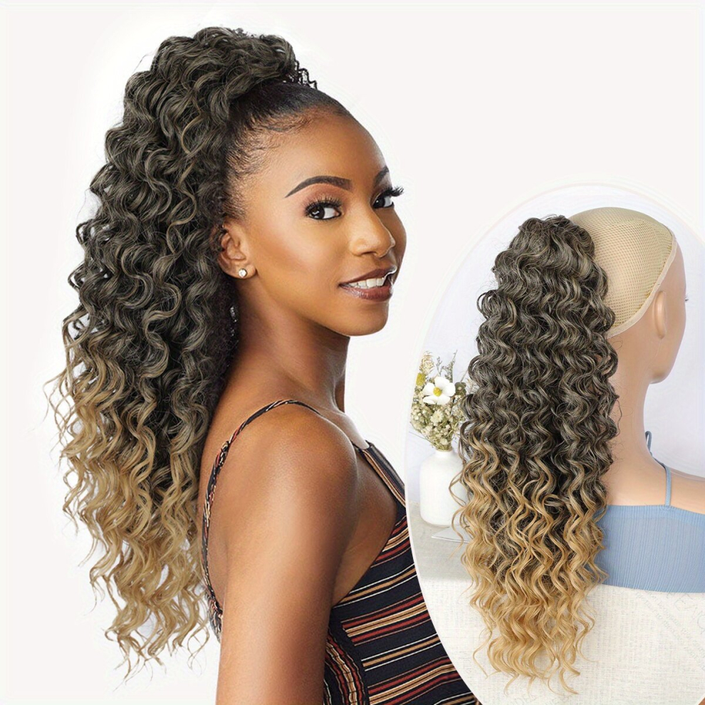 Unisex Brown Drawstring Ponytail Extension Hair Pieces For Women 45 72 Cm Curly Wavy Hair Extensions Daily Fluffy Heat Resistant Synthetic Hairpieces Ponytail For