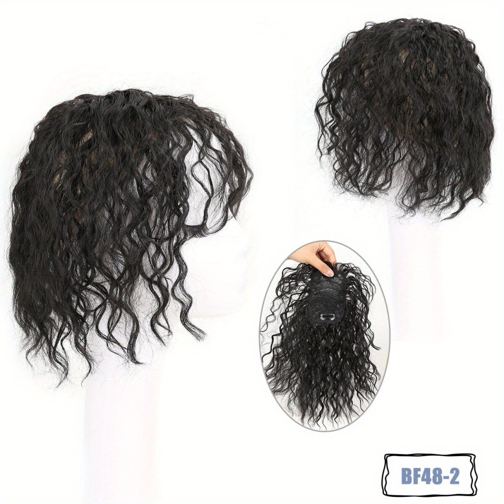 Unisex Multicoloured Curly Topper With Hair Bangs Synthetic Clip In Hair Extensions For Women With Thinning Hair Increase Hair Volume Cover Hairline