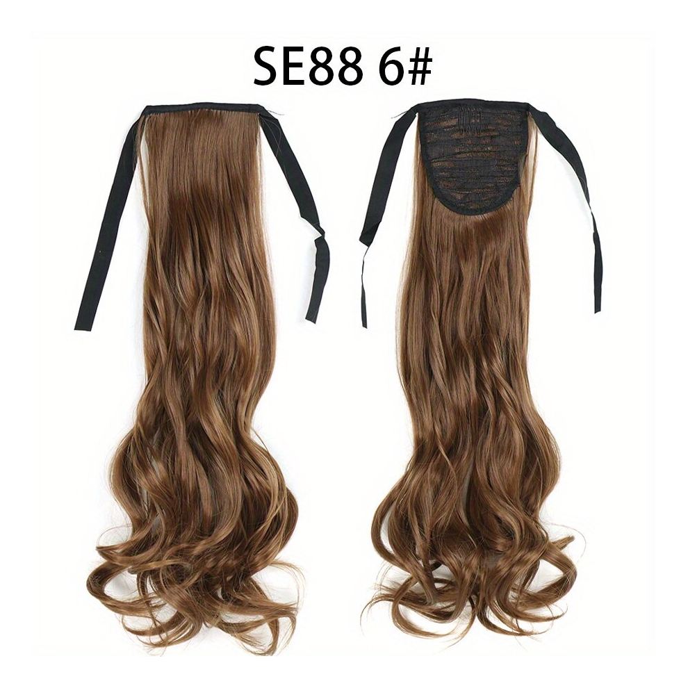Long Wave Ponytail Extension Paste Heat Resistant Wavy Synthetic Wrap Around Ponytail Hairpiece For Women 55 88 Cm