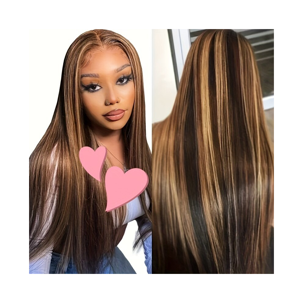 Synthetic Wig Womens Medium Length Straight Hair Three Gradient Synthetic Wig For Women Full Mechanism Wig Ombre Brown Wig