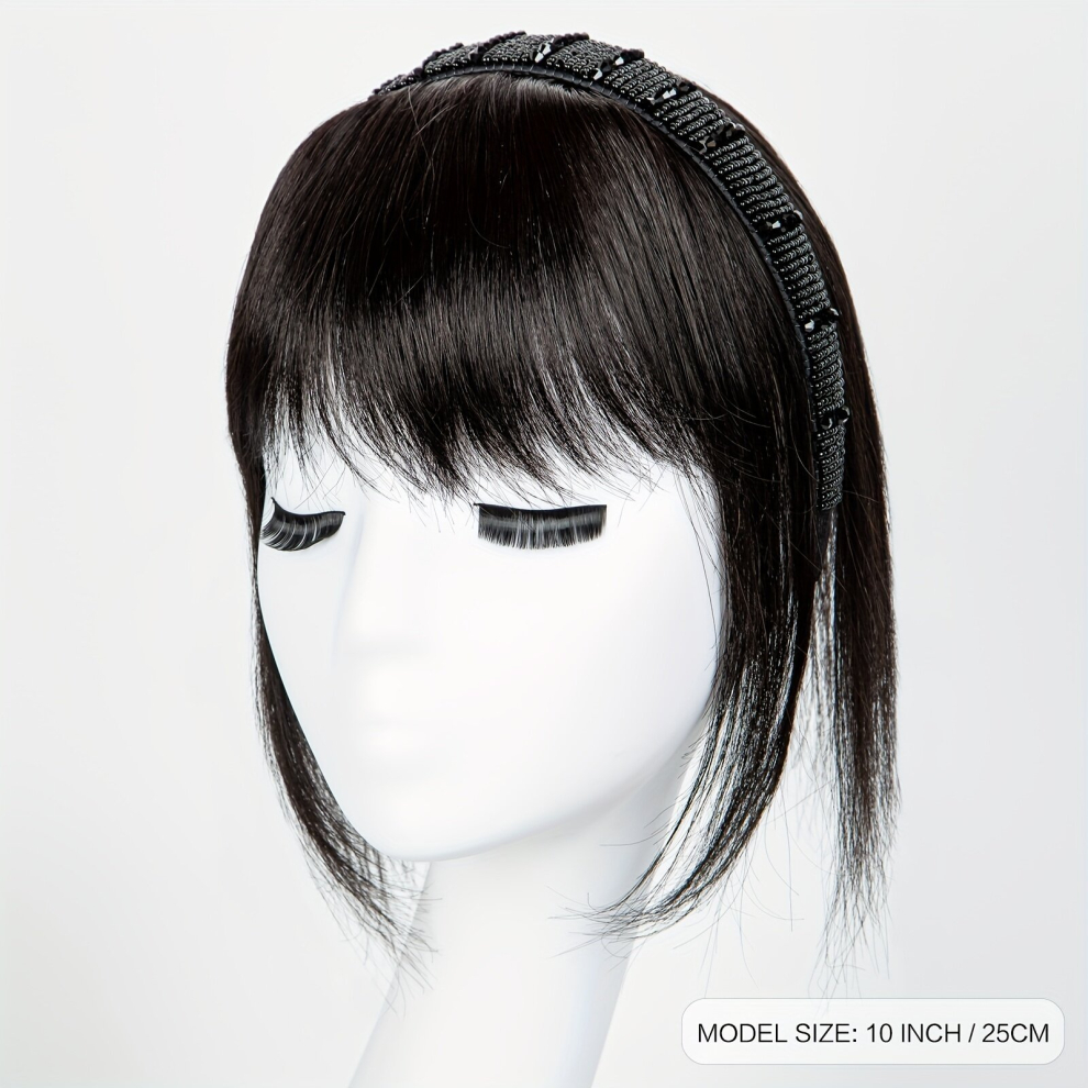 Unisex Black Clip In Bangs Human Hair Bangs Hair Clip On Wispy Bangs Fringe With Temples Hairpieces For Women Clip On Air Bangs Flat Neat Bangs Hair Extension For
