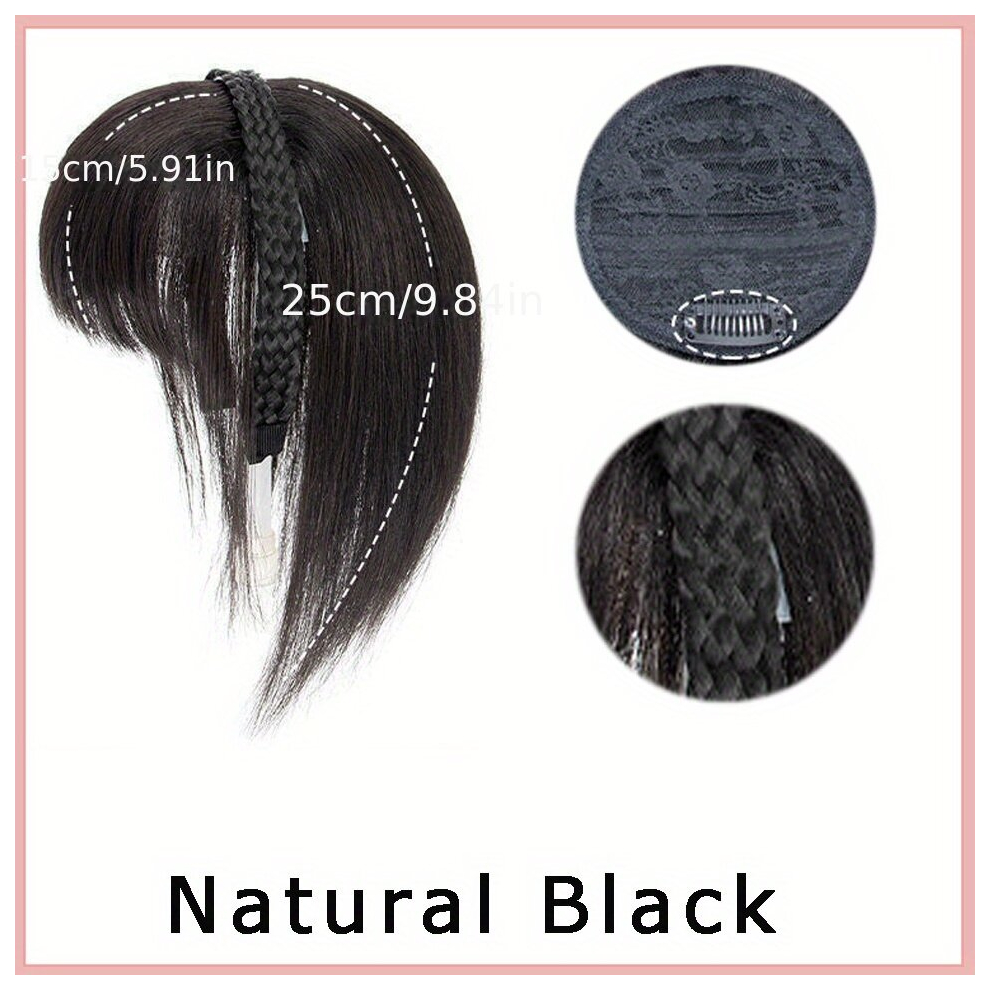 Unisex Black Synthetic Braid Headband Bangs Clip In Hair Extension Topper Hairpiece Natural Invisible Replacement Cover Hair