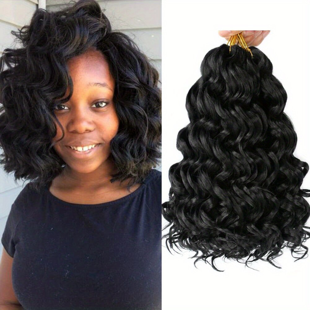 Unisex Black Synthetic Ocean Wave Crochet Hair Extensions Deep Wave Braiding Hair Extensions Water Wavy Crochet Hair For Women