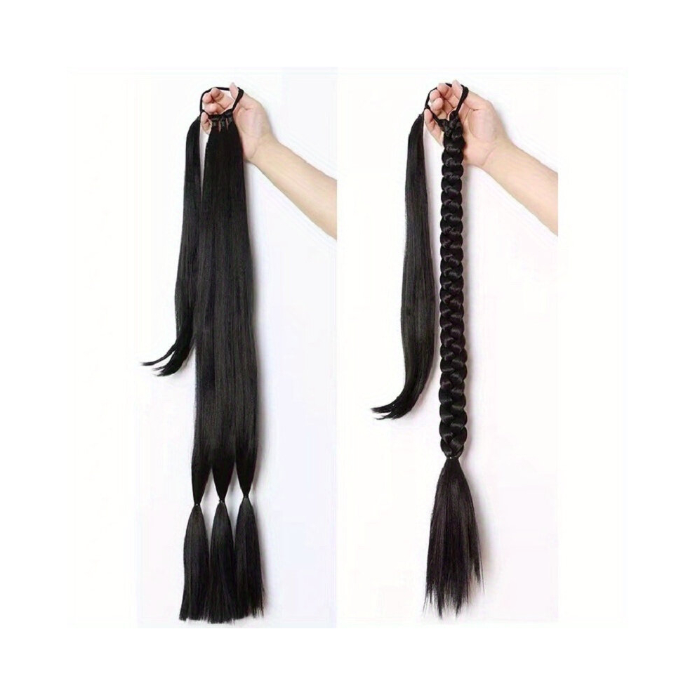 Hot Long Straight Ponytail With Hair Tie Wrapped Around Synthetic Hair Extensions