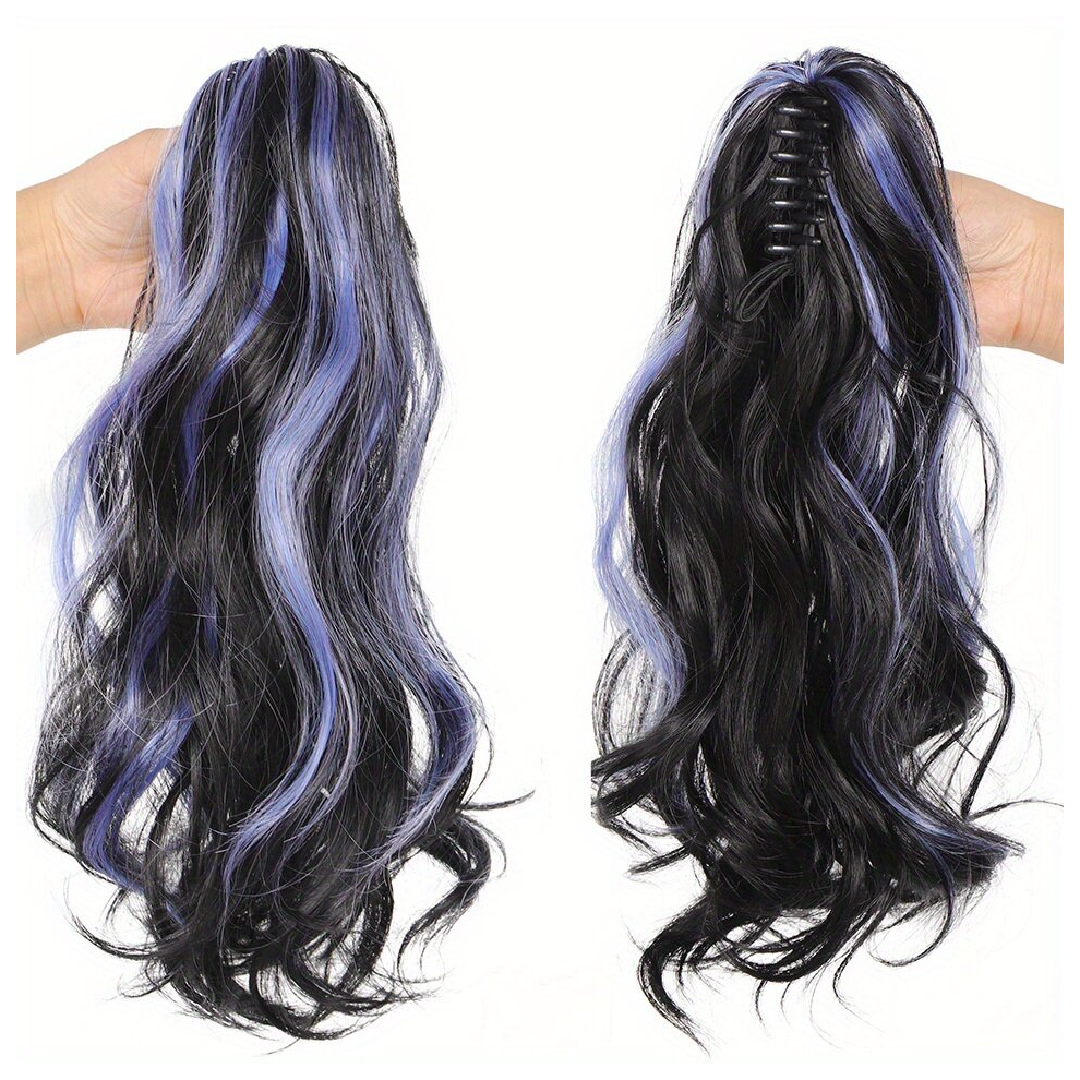 Unisex Multicoloured Claw Ponytail Highlight Long Curly Wavy Claw Ponytail Synthetic Clip In Hair Extensions