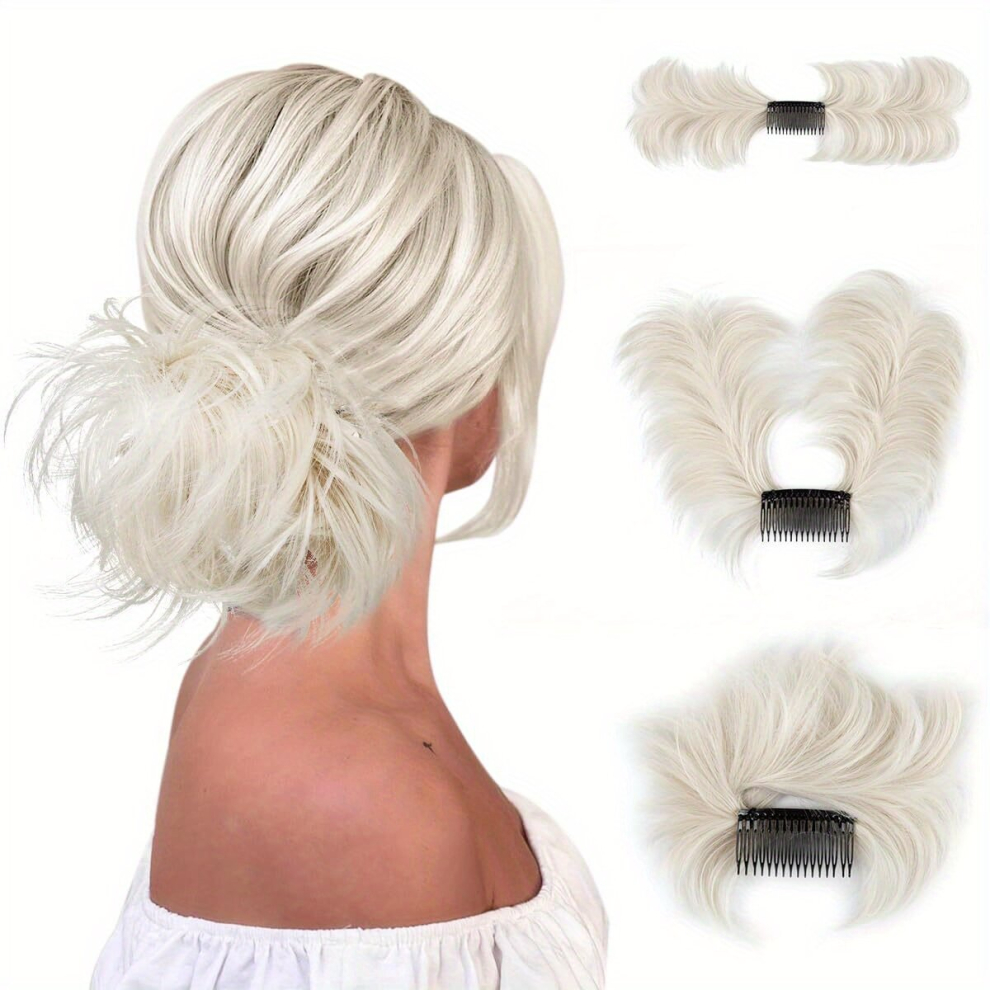 Messy Bun Hair Piece Side Comb Clip In Hair Bun Hairpiece For Women Short Natural Straight Versatile Adjustable Styles Easy Hair Pieces