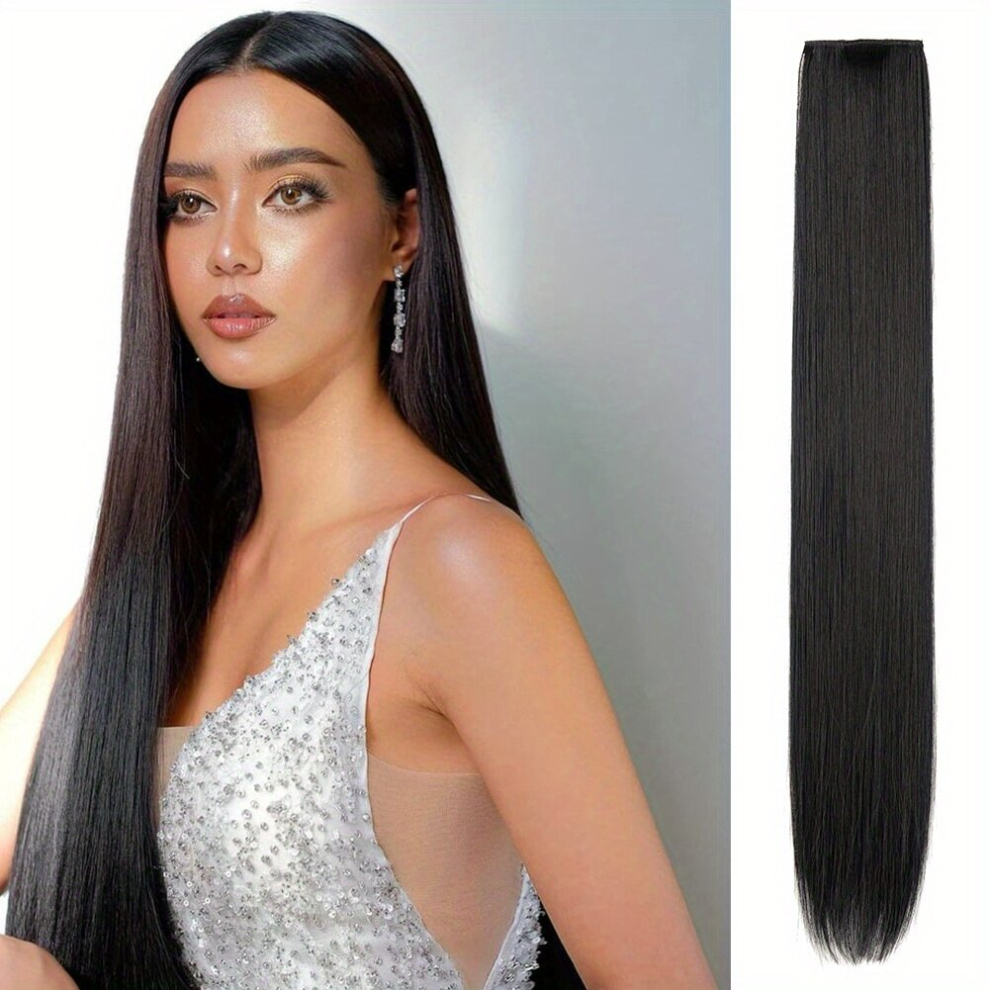 Unisex Black Synthetic Clips In Straight Hair Extensions Invisible Clip In Hair Extensions Synthetic Fiber Hairpieces For Adding Hair Volume For Daily Use
