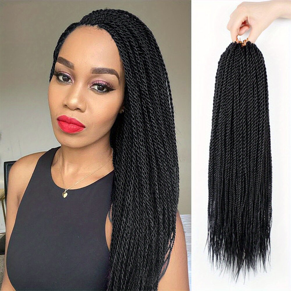 Unisex Black 1Pack Senegalese Twist Crochet Hair Extensions Pre Looped Crochet Braids Hair For Women Synthetic Twist Braiding Hair Extensions