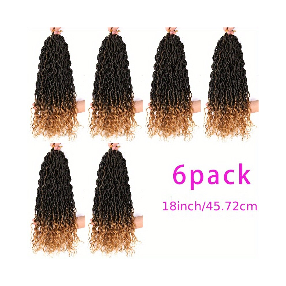 Unisex Multicoloured 6Pack 18Inch Ombre Long Curly Faux Locs Crochet Hair Extensions Deep Wave Braiding Hair With Curly Ends Crochet Goddess Locs Synthetic Braids Hair Ext