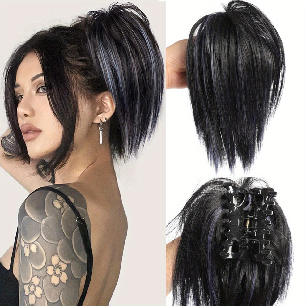 Claw Ponytail Messy Short Straighat Ponytail Extensions Synthetic Clip In Hair Extensions Natural Looking For Daily Use 25