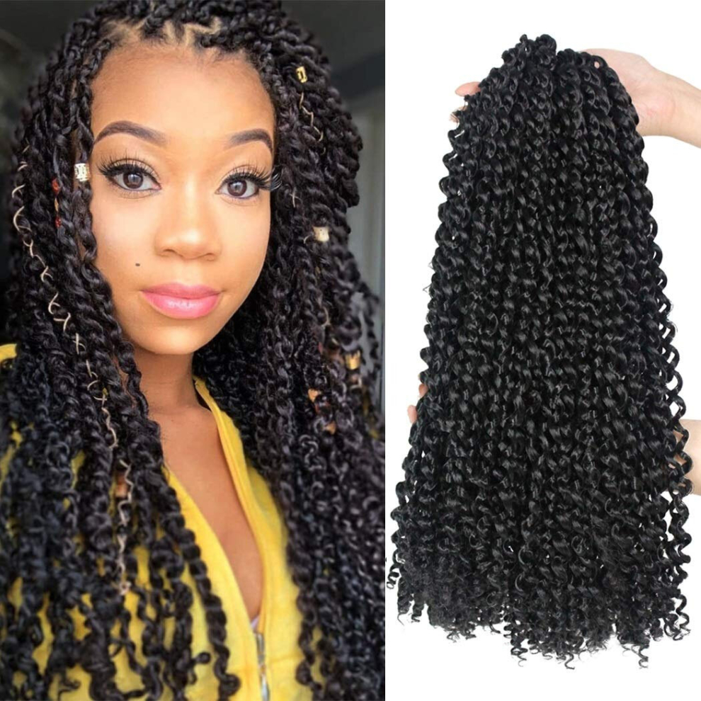 Unisex Black 7 Packs 18 Inch Water Wave Synthetic Braids For Passion Twist Crochet Braiding Hair Goddess Locs Long Bohemian Locs Hair Extensions 22 Strands Pack 1B