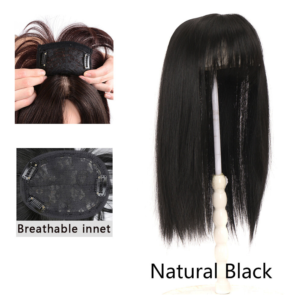 Long Straight Clip In Hair Extension Synthetic Hair Topper Natural Looking Fringe Top Hairpiece