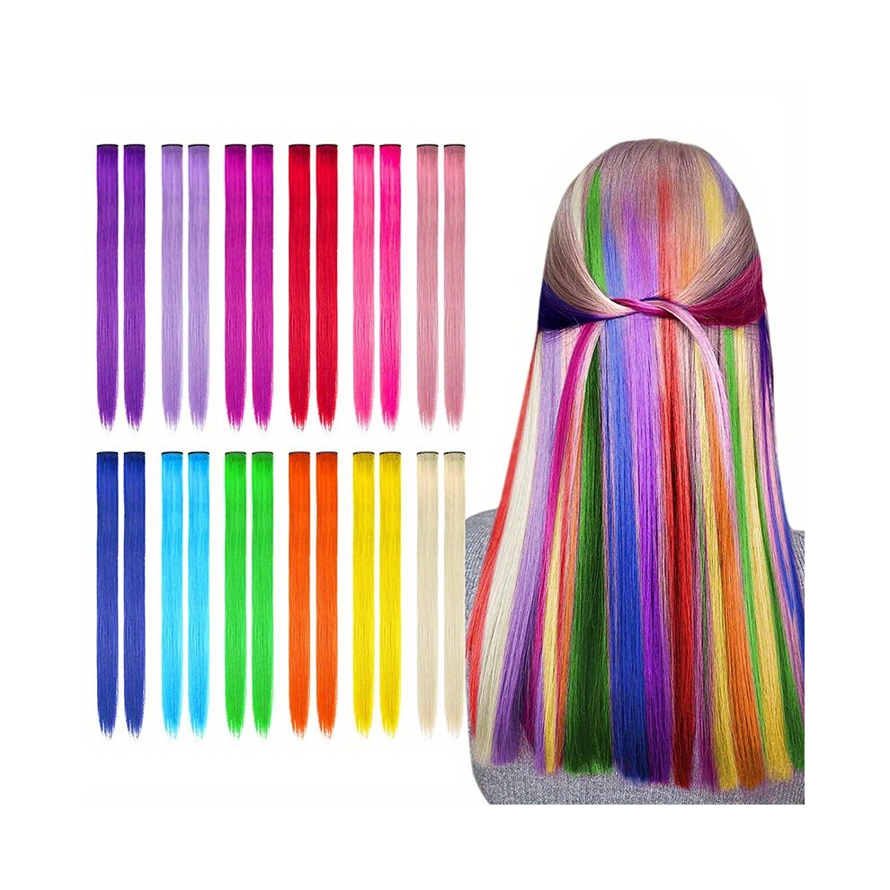 12 Pcs Y2K Tinsel Hair Extension Clip In Hair Extensions 55 88 Cm Colored Hair Extensions Party Highlights Long Straight Synthetic Hairpieces Fashiona