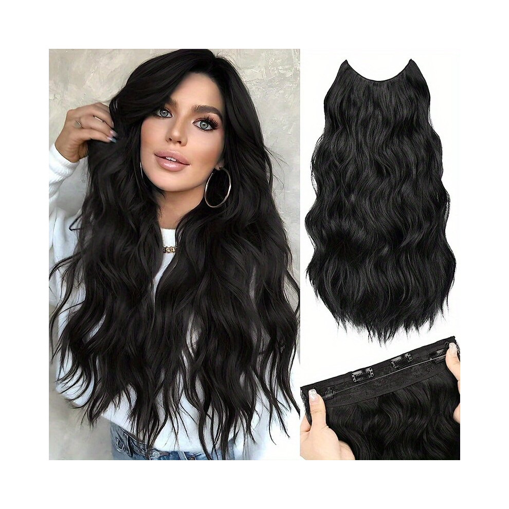 Unisex Multicoloured Invisible Wire Hair Extensions 50 8 Cm Natural Long Wavy Synthetic Hairpiece With Transparent Wire Adjustable Size 4 Secure Clips For Women