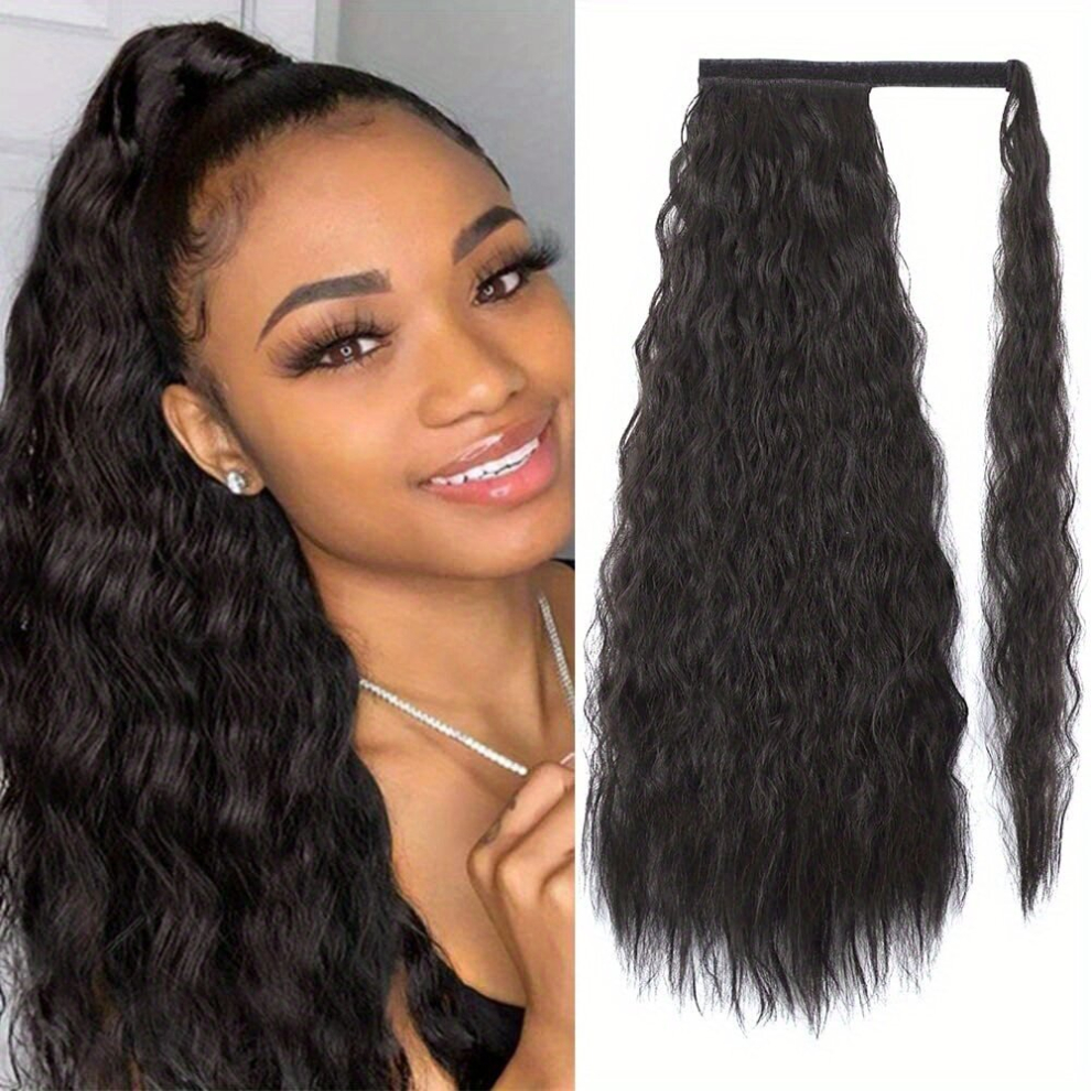 60 Synthetic Long Corn Wavy Ponytail Extensions Clip In Curly Hair Extensions With Hook and loop Fastener Wrap Around Pony Tail Add Volume And Style T