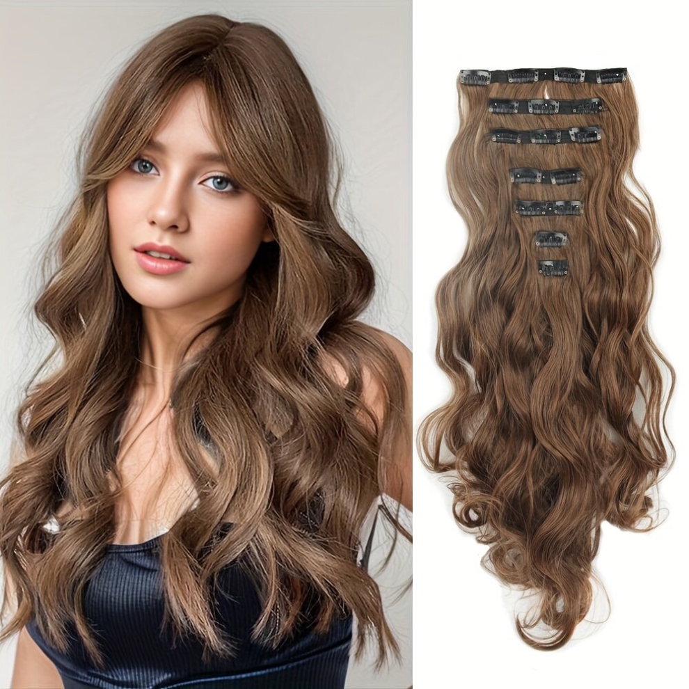 7pcs set Highlight Long Wavy Hair Pieces Synthetic Clip In Hair Extensions Natural Looking For Daily Use 16clips
