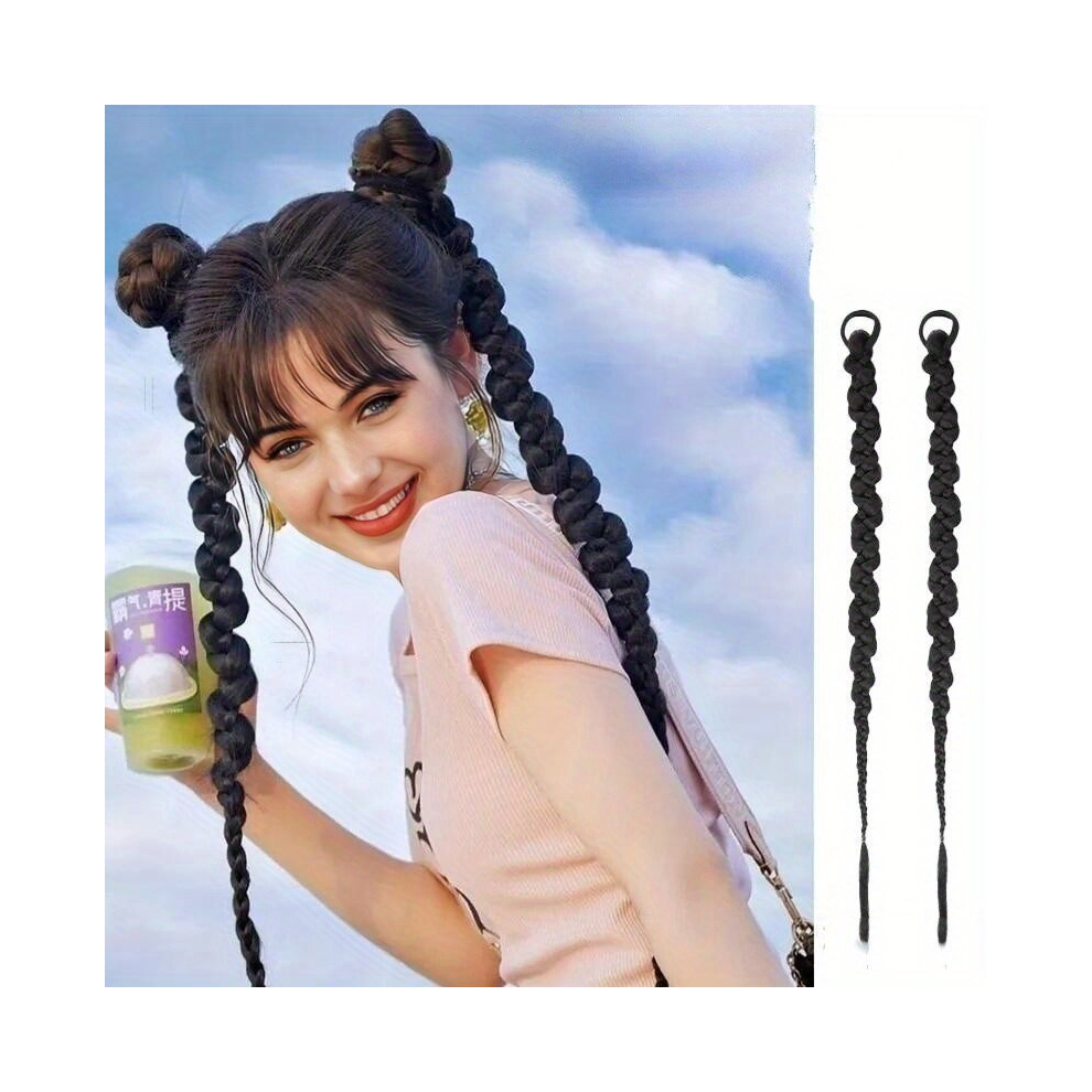 Braided Ponytail With Elastic Hair Rope Long Ponytail Synthetic Hair Extensions Natural Looking For Daily Use Costume Hair Halloween