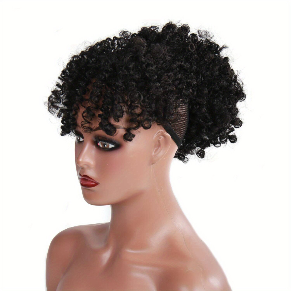Unisex Black Afro Puff Drawstring Ponytail With Kinky Curly Hair Clip In Bangs Short Ponytail Hair Extensions Updo Hairpieces For Women