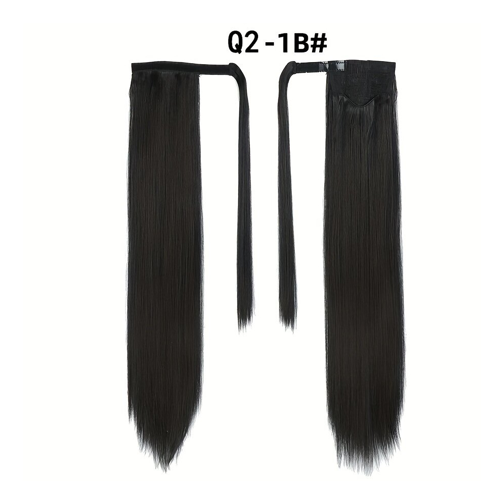 Unisex Multicoloured Ponytail Extension Wrap Around Long Straight Pony Tail Hair Fluffy Synthetic Hairpiece For Women Drawstring Hair In Hair Extensions 1B