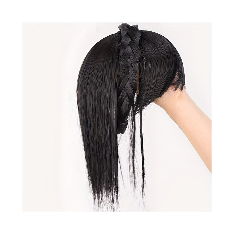 Topper With Hair Bangs With Braided Headband Synthetic Clip In Hair Extensions Natural Looking For Daily Use