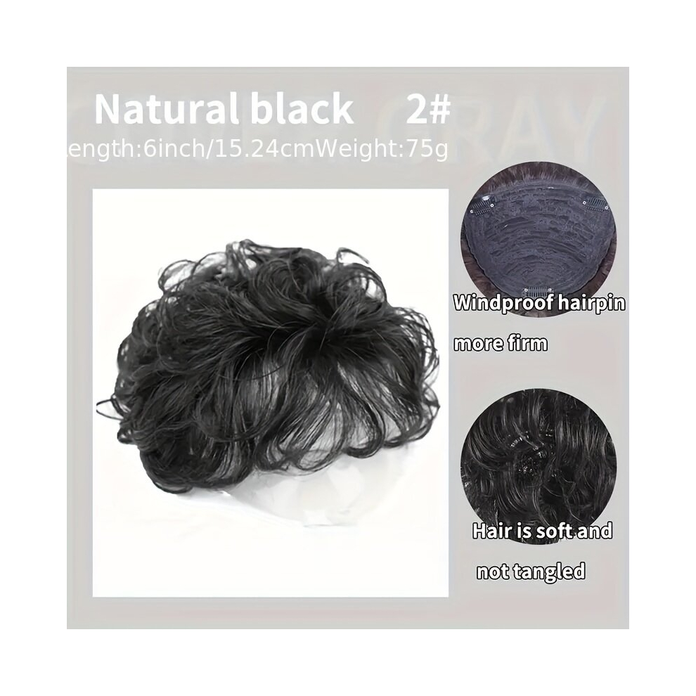 Unisex Black Look Younger Instantly Curly Hair Topper With Bangs Invisible Seamless Hairpiece To Cover Hair Synthetic Hair Topper