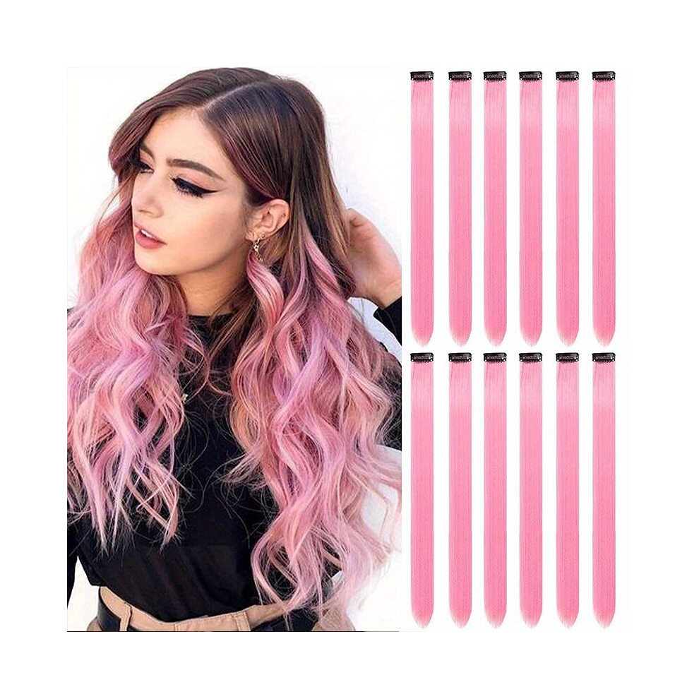 12 PCS Y2K Hair Extensions Clip In Colored Party Highlights Extension For Women Girls Synthetic Hairpiece Straight Wig 55 88 Cm For Halloween Party An