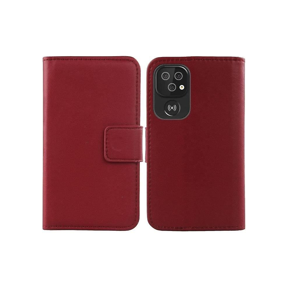 Genuine Leather Case Doro 8100-8110 - 8100 Plus 6.1" Premium Flip Case Cover Protector Leather Wallet Dark Red W