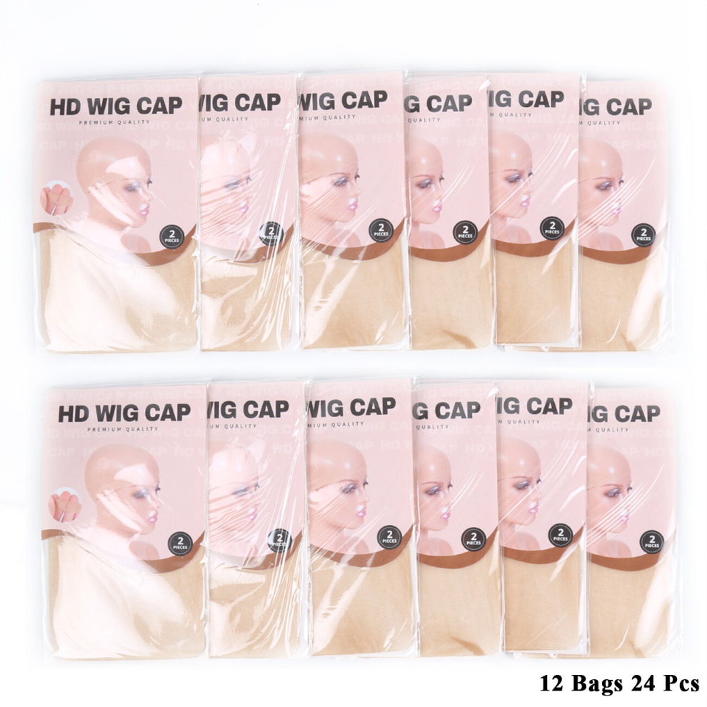 Unisex Multicoloured 24 Pcs Wig Caps For Women Hd Wig Cap For Lace Front Wig Invisible Nylon Stocking Caps For Wig Bald Cap For Wigs Sheer Nude Wig Cap Ultra Thin And Tran