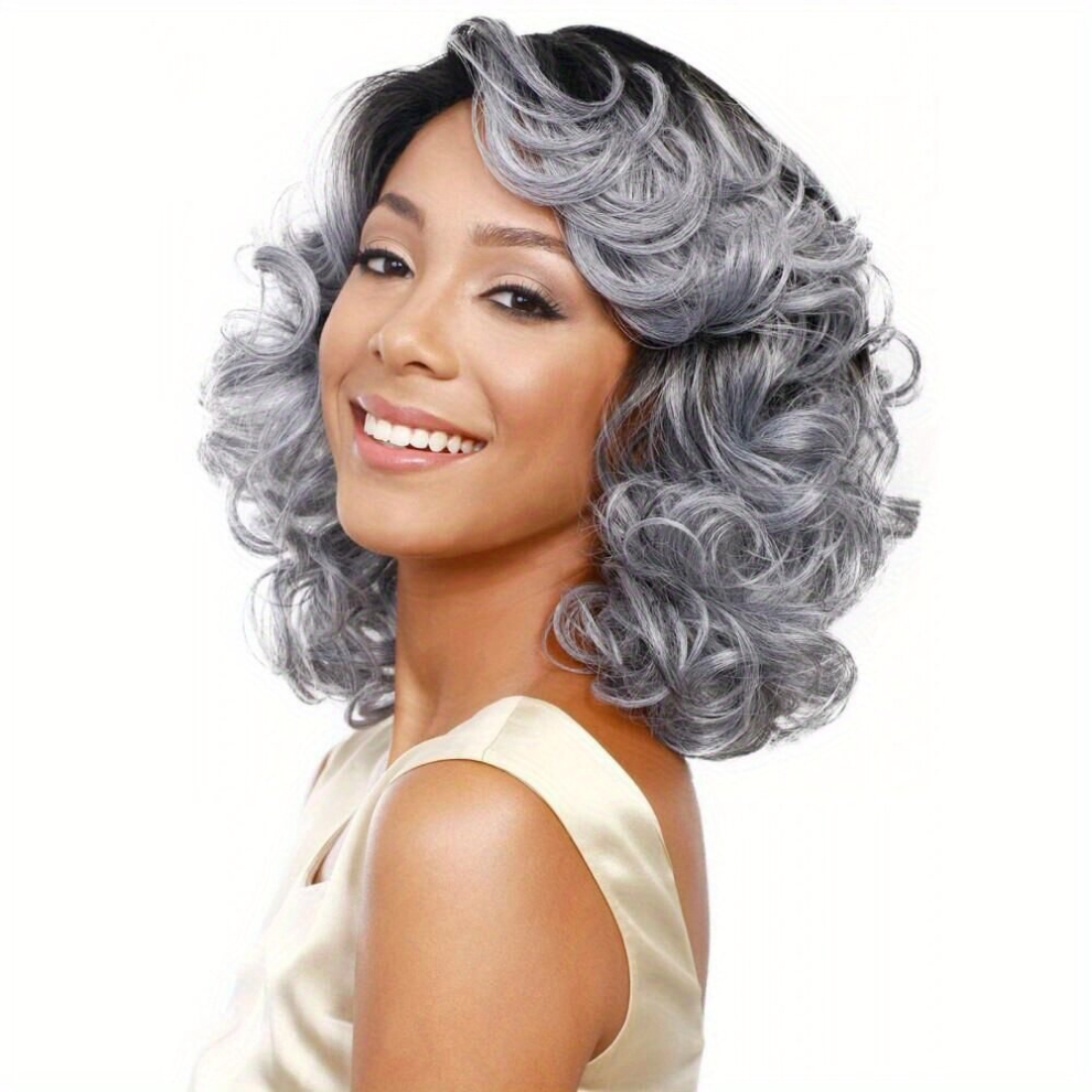 Unisex Multicoloured Short Curly Bob Cut Wig With Bangs Synthetic Wig Beginners Friendly Heat Resistant