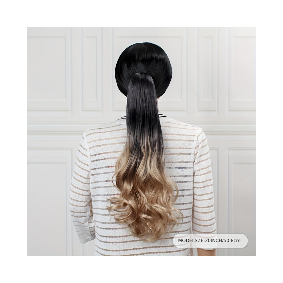 Unisex Multicoloured 20Inch Gradient Curly Wavy Ponytail Hair Extensions Synthetic Claw Claw Clip On Ponytail Hairpieces For Women