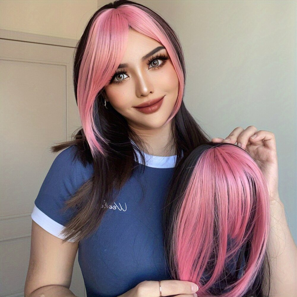 Synthetic Straight Fringe 3D Clip In Bangs Hair Extension Synthetic Hair Wigs For Women Girls Halloween Costume Wig